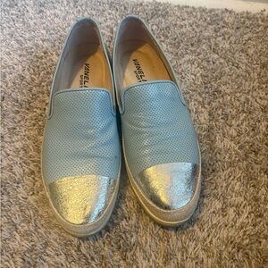 Vaneli Light Blue Slip-On Mules with Silver Toe